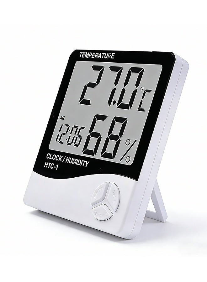 Digital Humidity Meter，Indoor Outdoor Temperature Thermometer，Humidity Monitor with LCD Alarm Clock, Humidity Meter For House Home Greenhouse White - Image 1